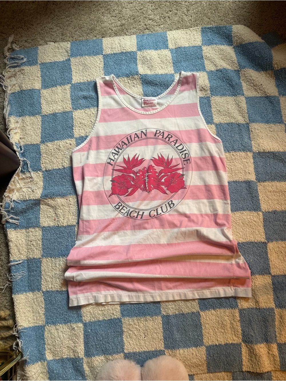 Vintage Pink & White Striped Beach Tank - Hawaiian Paradise